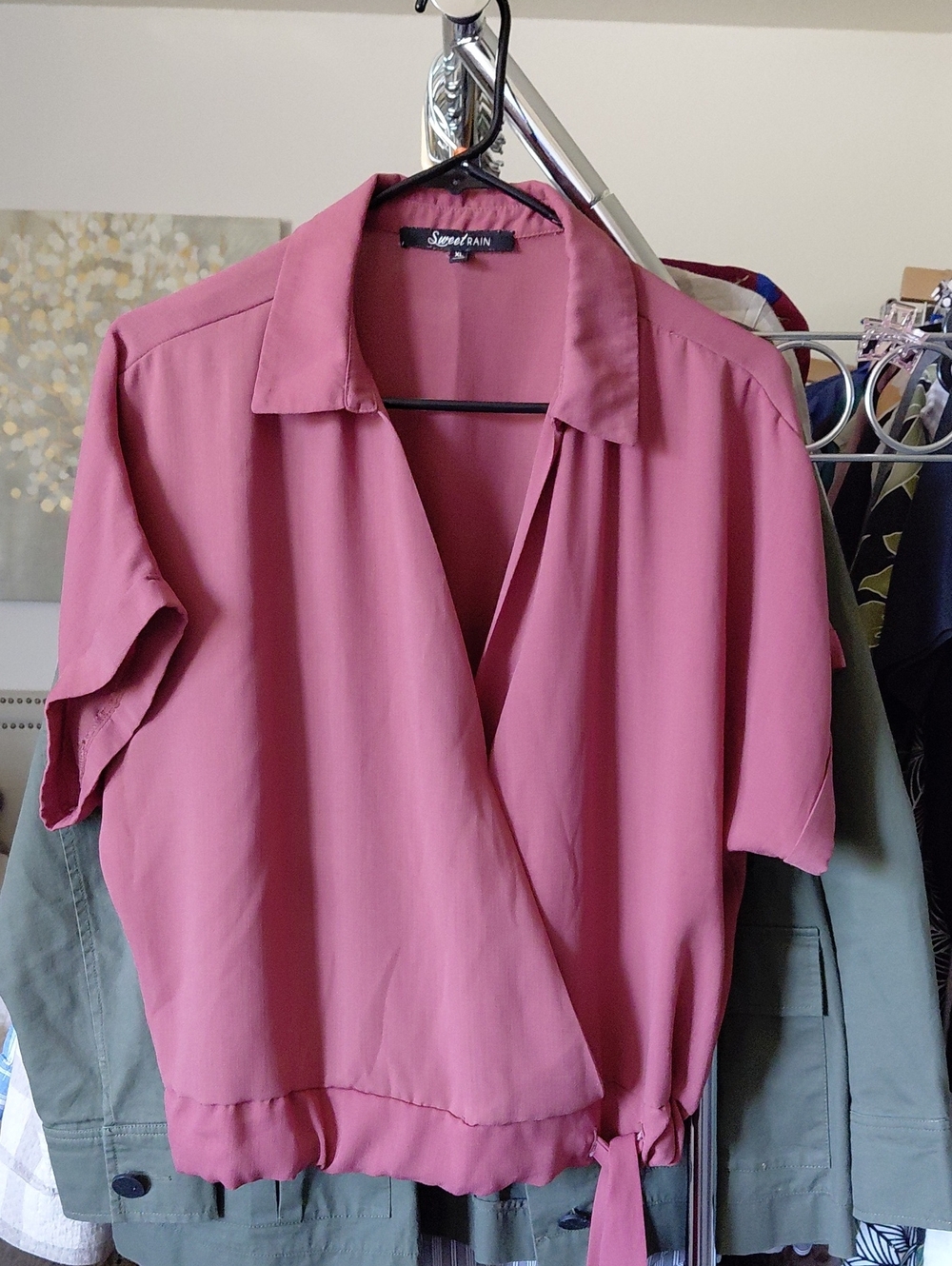 Sweet Rain Dusty Rose Wrap-Front Blouse